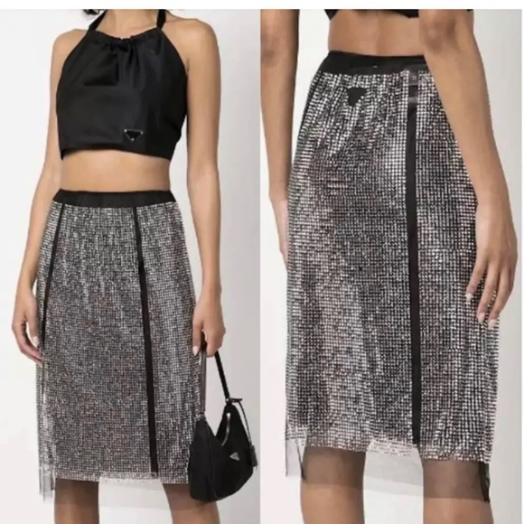 Prada rhinestone silk midi skirt black size 36 - Picture 1 of 4